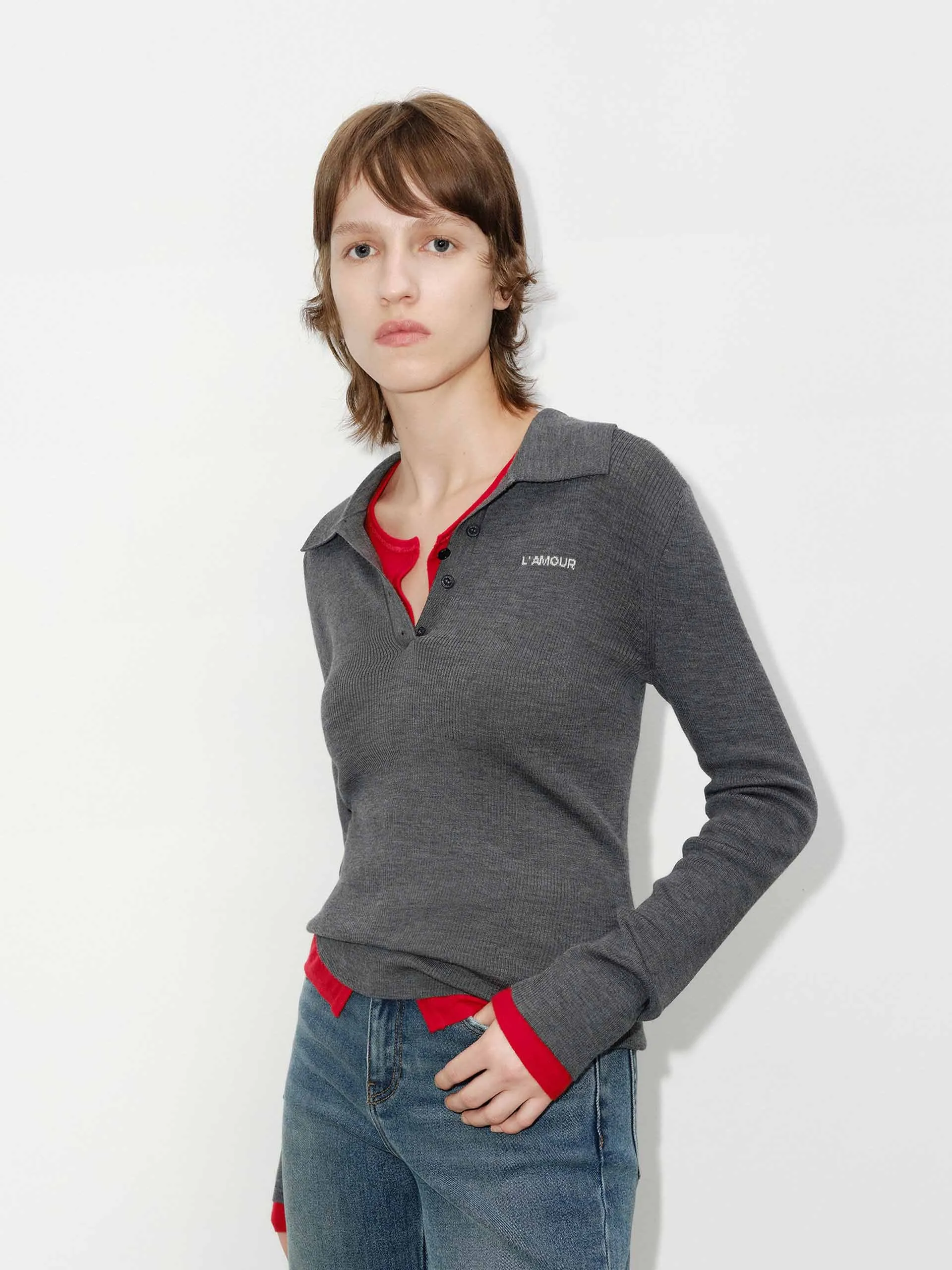 Wool Blend Fitted Knit Top