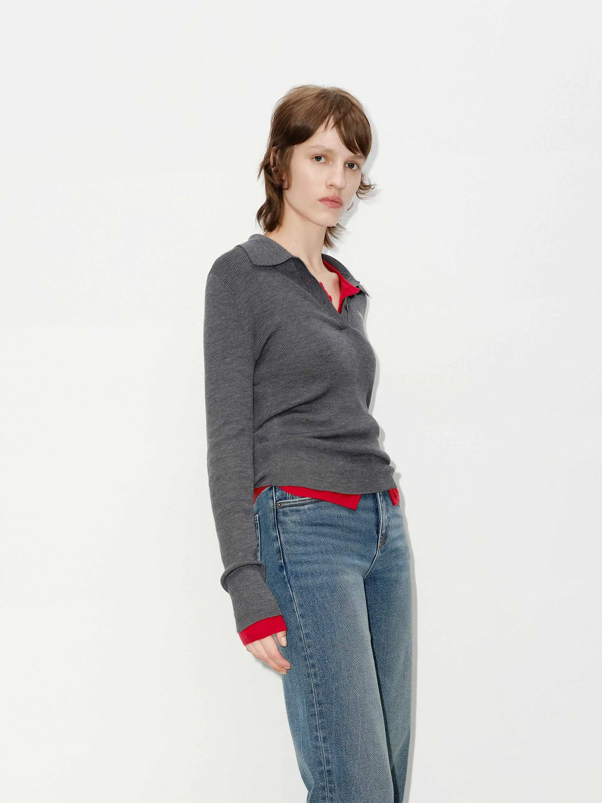 Wool Blend Fitted Knit Top