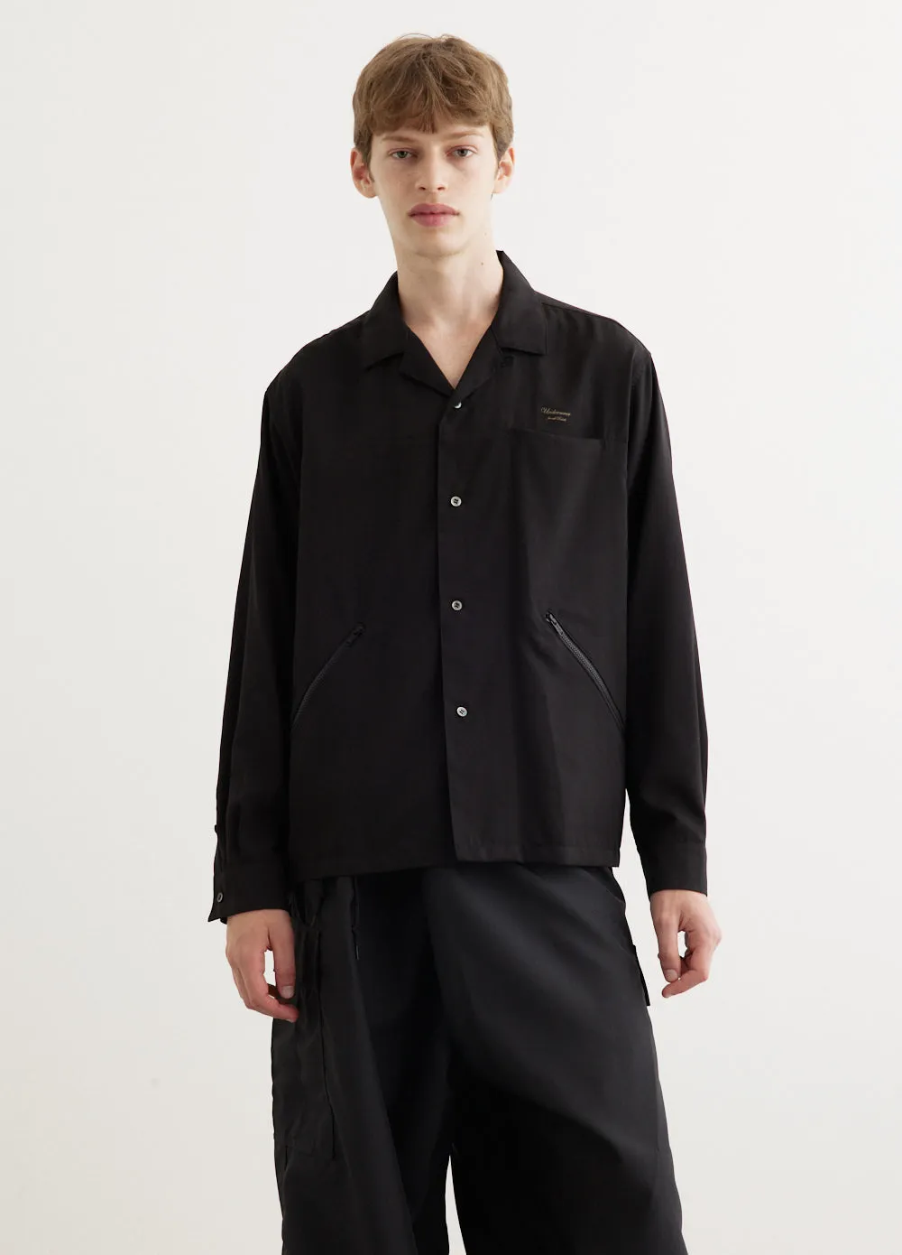 Zip Pocket Rayon Long Sleeve Shirt